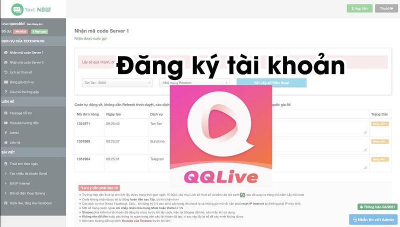 đăng ký tài khoản App live show QQLive